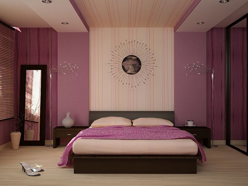 İki çeşit duvar kağıdı ile modern bir yatak odası iç