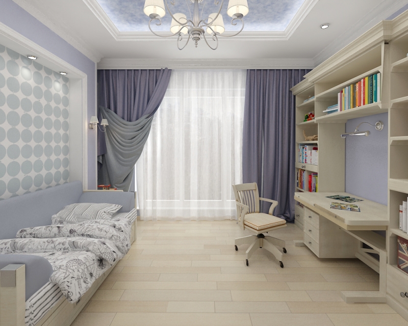 Design of a children's room in pastel colors.