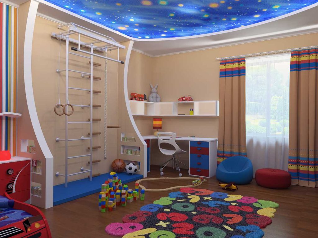 السقف في غرفة الأطفال مع صورة الفضاء