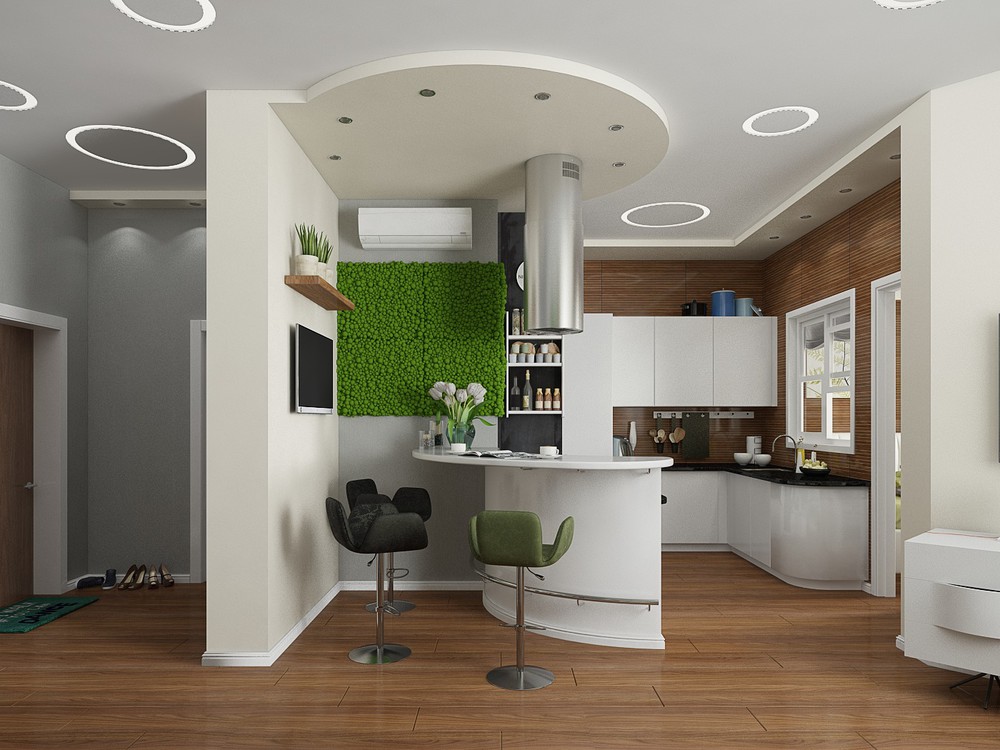 مطبخ التصميم الداخلي مع عناصر من نمط الكترونيات