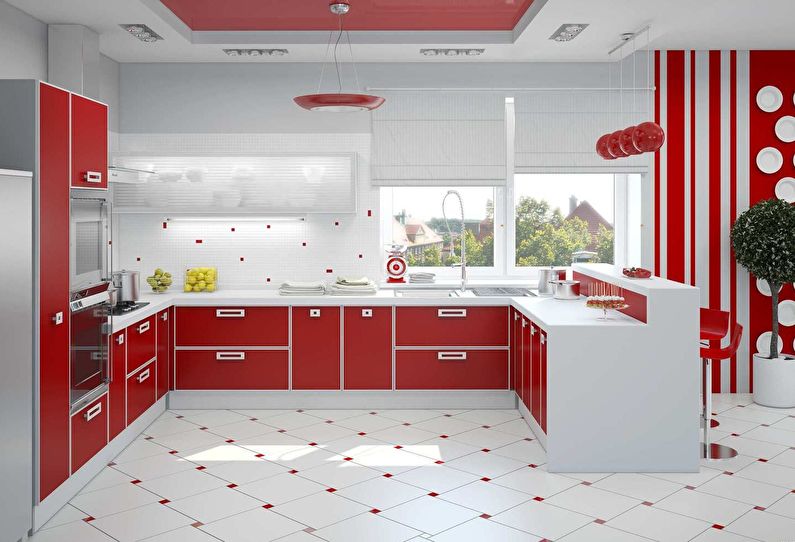 Kırmızı ve beyaz mutfak seti