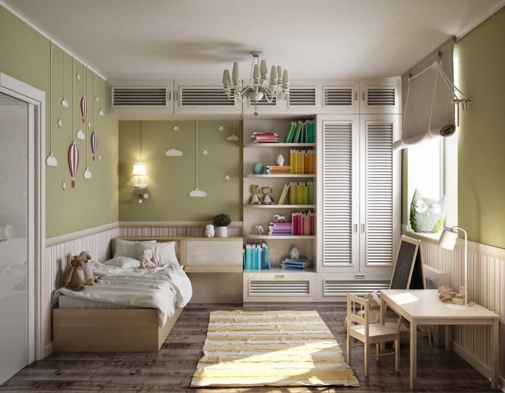 Design of a 12-square-meter children's room with a desk