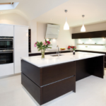 Modern kitchen in wenge color with white elements