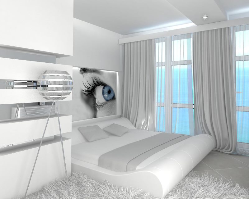 Fantastik biyonik tarzı yatak odası-oturma odası tasarımı