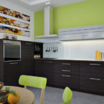 Light green kitchen with wenge color furniture