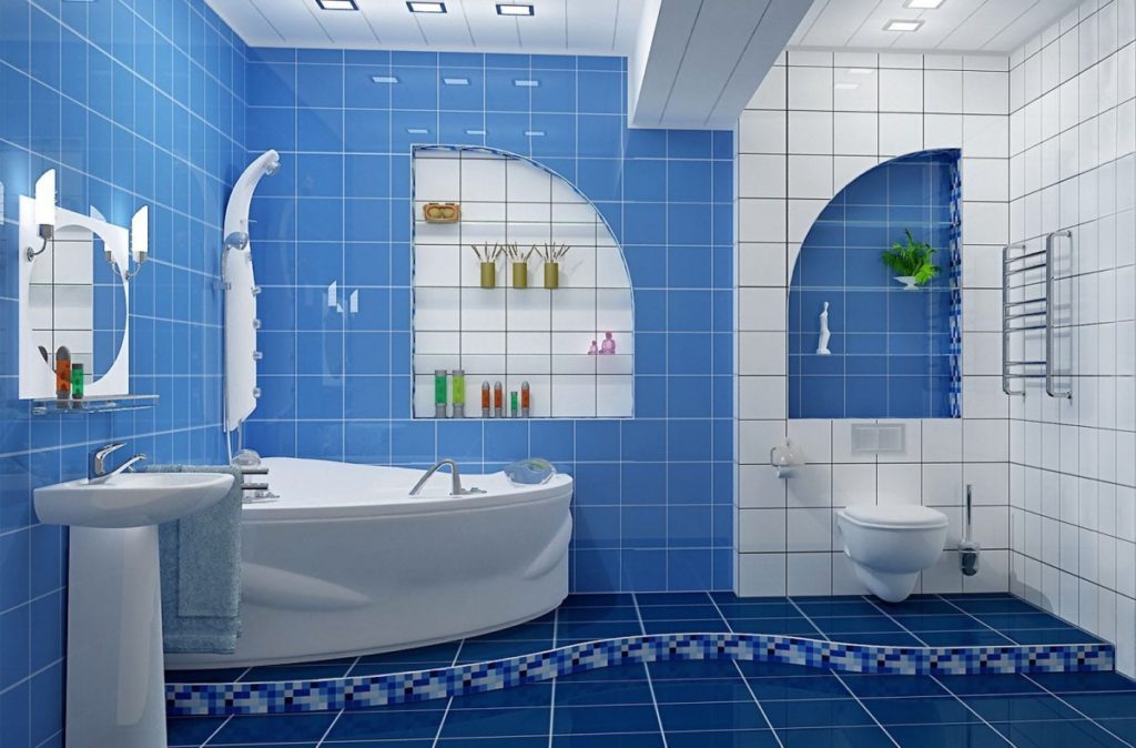 Design of a modern bathroom in marine style