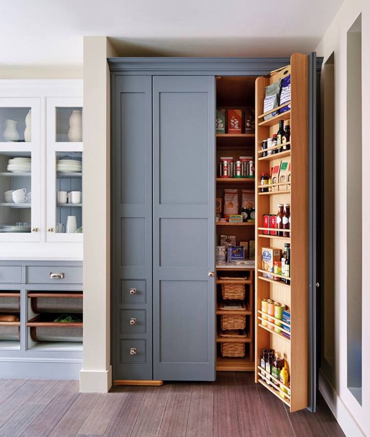 Tall cabinet with groceries and cooking utensils