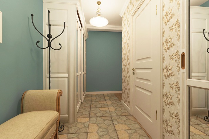 Papier peint beige à l'intérieur d'un petit couloir