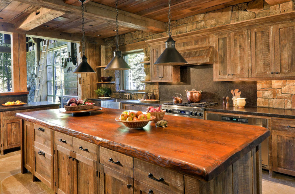 جزيرة المطبخ مصنوعة من الخشب