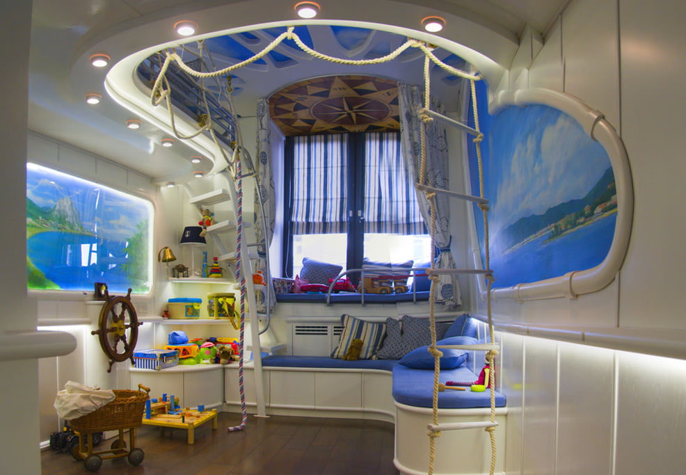 Deniz tarzında küçük bir çocuk odası tasarlayın