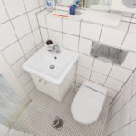 Square washbasin in the combined bathroom