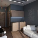 Gray walls in studio apartment