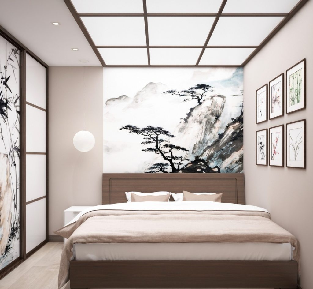 Japon tarzı parlak yatak odası