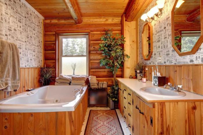 Nội thất phòng tắm trong ngôi nhà gỗ mang phong cách đồng quê