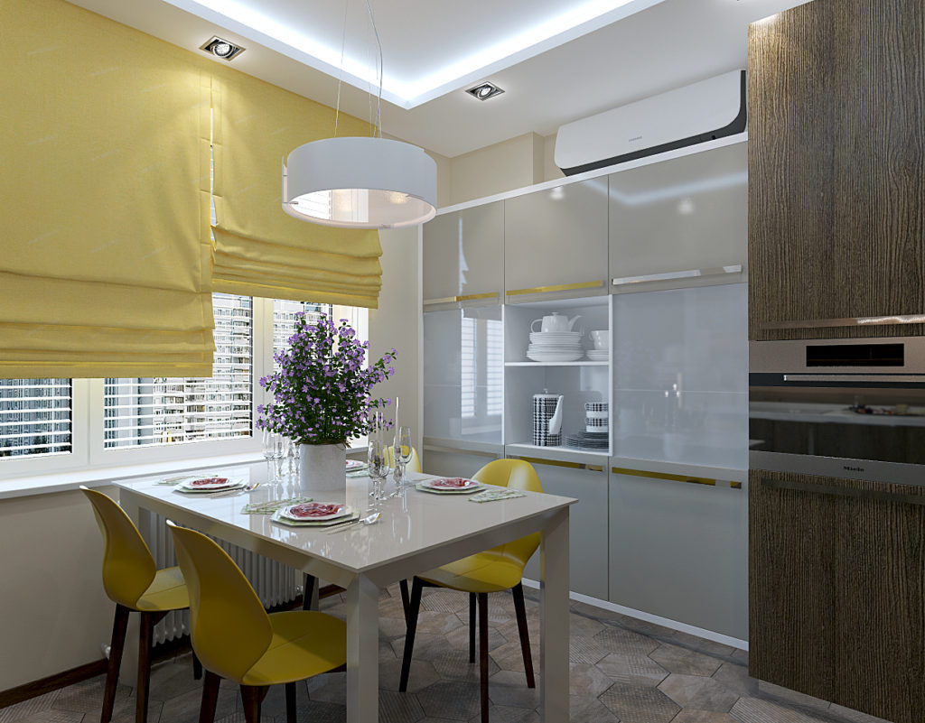 Yellow chairs in the interior of the kitchen