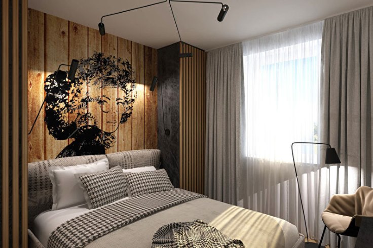 קישוט קיר מעץ בחדר שינה קטן