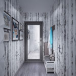 Papier peint gris sur le mur d'un couloir étroit