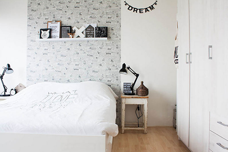 9 metrekarelik beyaz İskandinav tarzı yatak odası