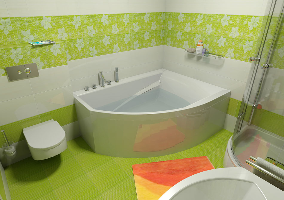 Bồn tắm acrylic hình góc trong phòng tắm kết hợp