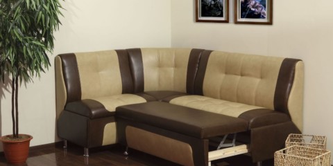 Beige-brown folding sofa for the kitchen