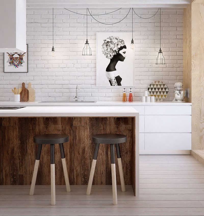 Fehér téglafal egy modern konyhában