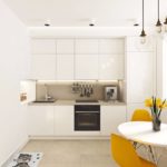 Chaises jaunes dans une cuisine de style minimaliste