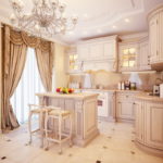 Klasik mobilyalarla parlak renklerde mutfak tasarımı