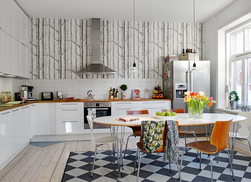 ورق الجدران في المناطق الداخلية من المطبخ الاسكندنافية