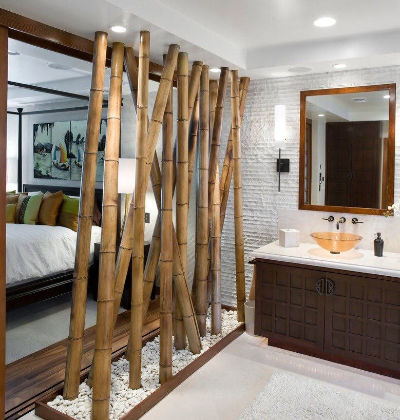 Décor de salle de bain en bambou épais de style japonais