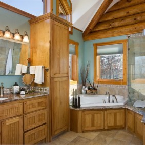 Thiết kế phòng tắm với nội thất gỗ