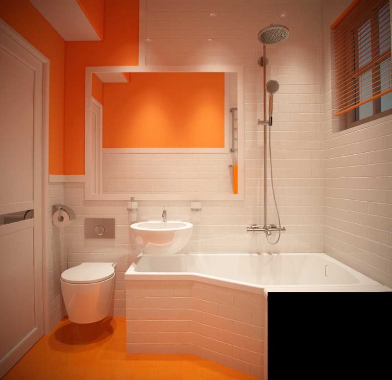 Thiết kế phòng tắm hiện đại với sàn màu cam