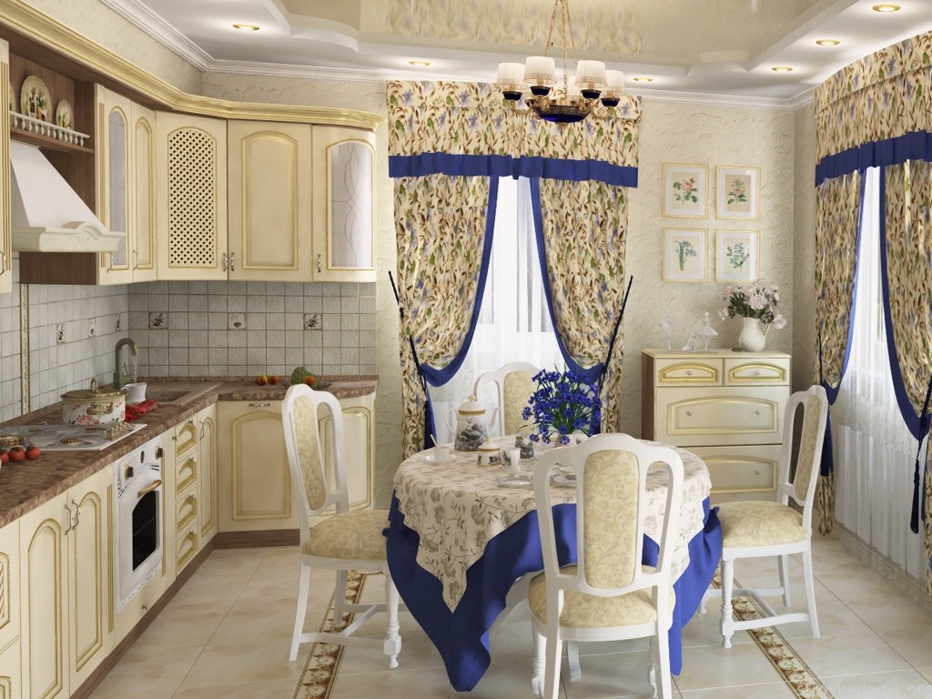 Textilien im Innenraum einer klassischen Küche