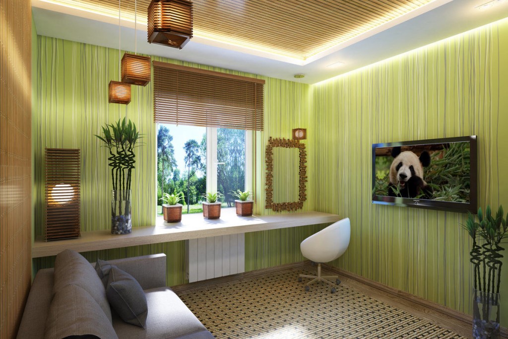 bambusa tapetes viesistabā