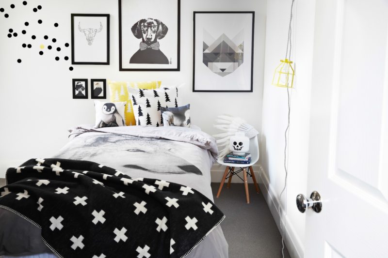 siyah beyaz yatak odası iç fotoğraf