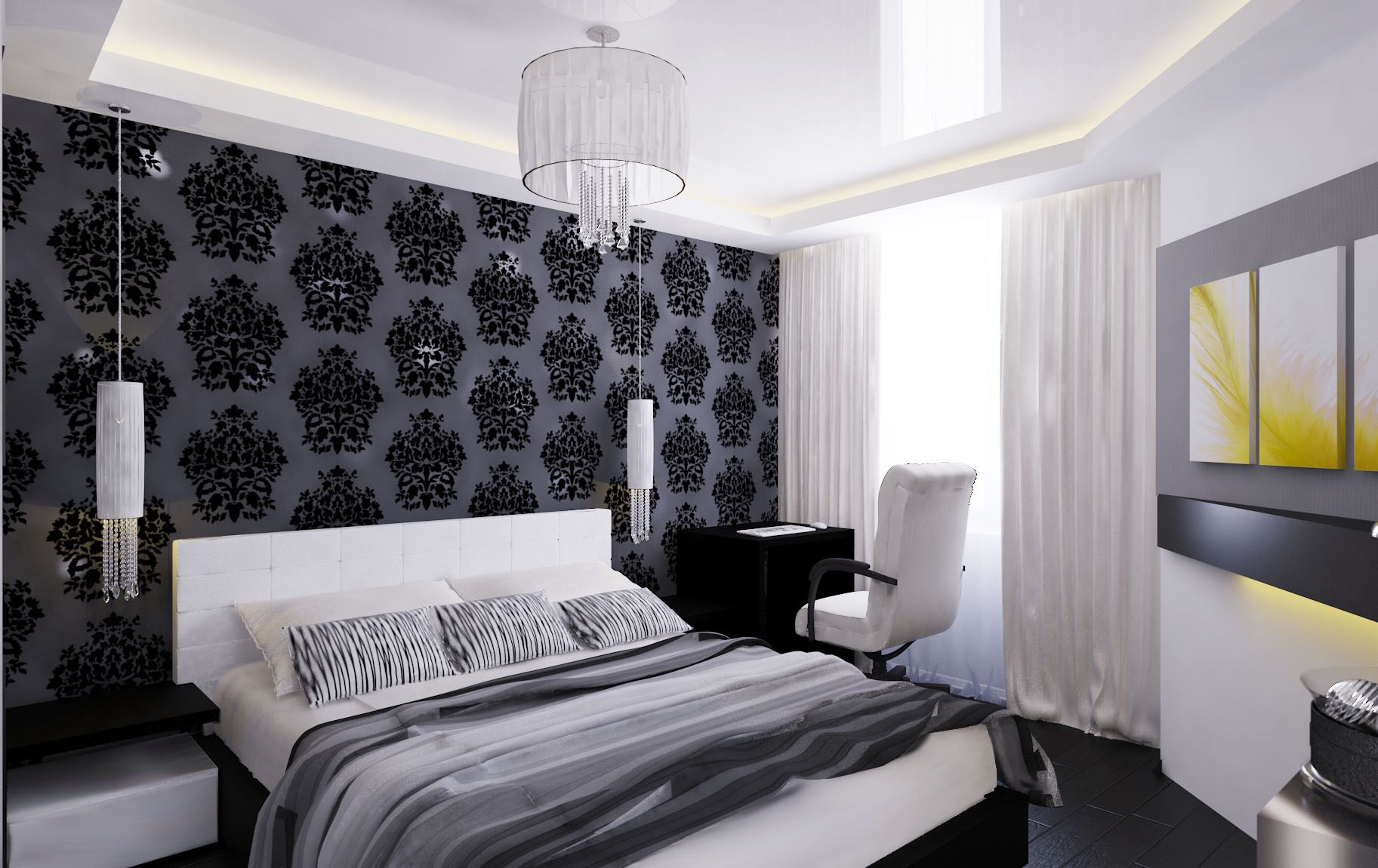 siyah ve beyaz yatak odası dekor