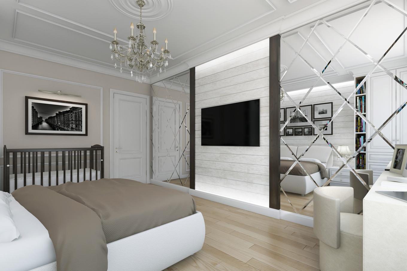yatak odası tasarımı ayna duvarlı 12 metrekare