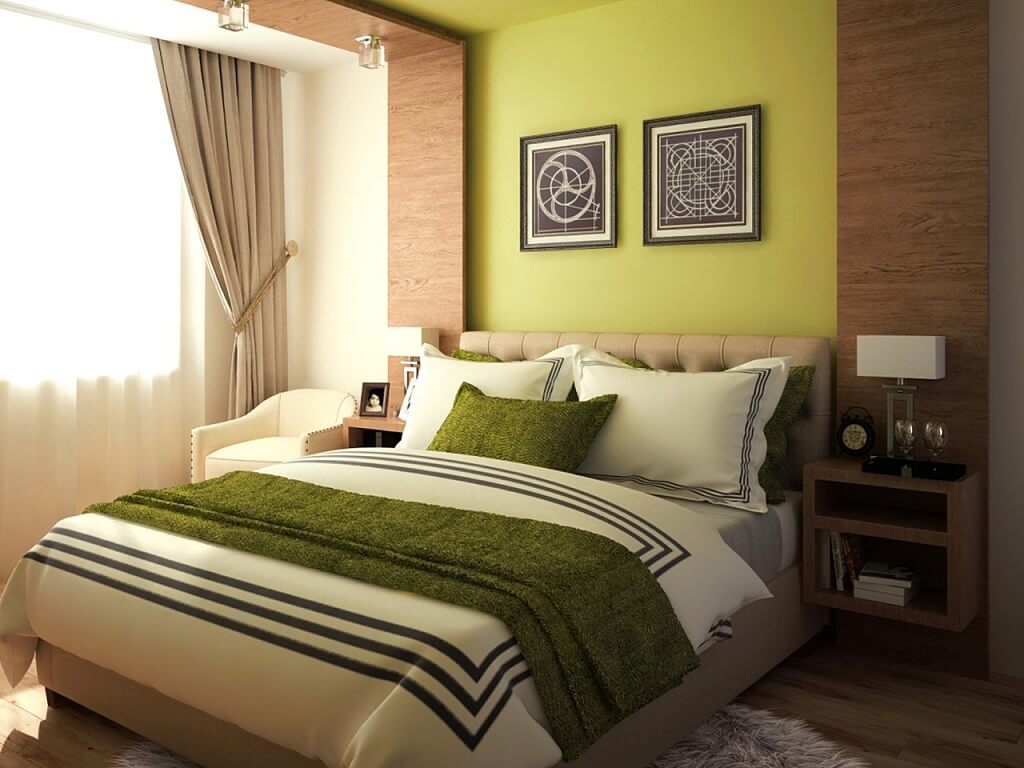 غرفة نوم بني مع الأخضر