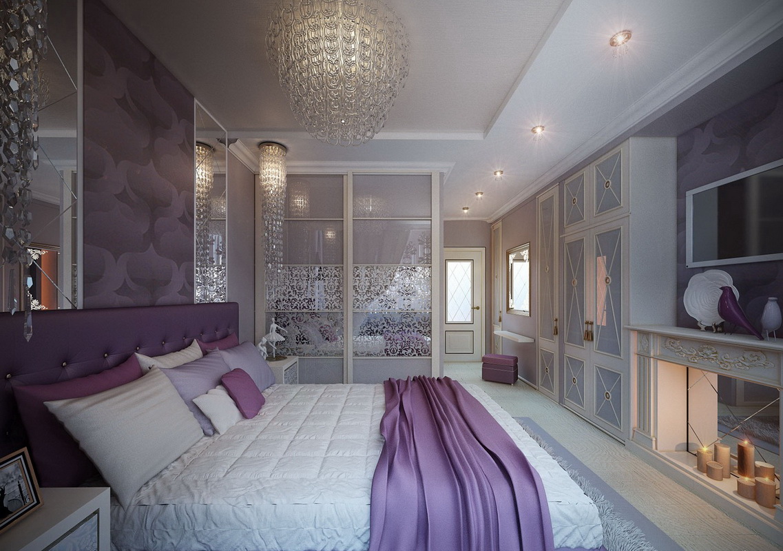 mor yatak odası fotoğraf dekor