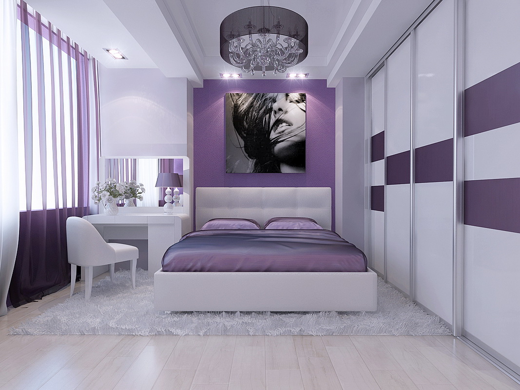 mor yatak odası dekorasyon fotoğraf