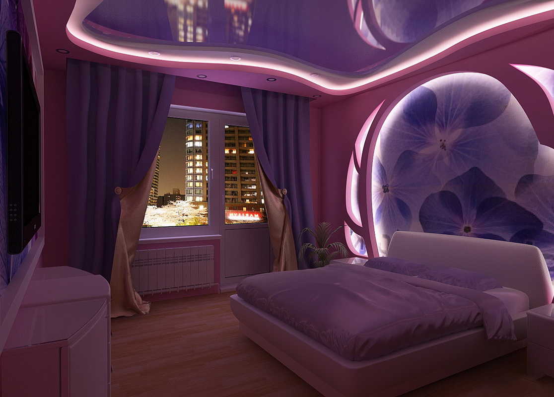 mor yatak odası dekor