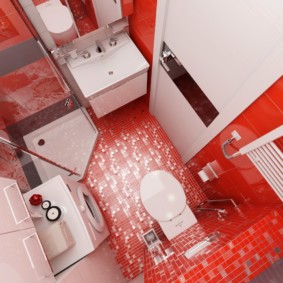 Intérieur de salle de bain compact rouge et blanc