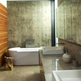 Wooden panels in the design of the bathroom