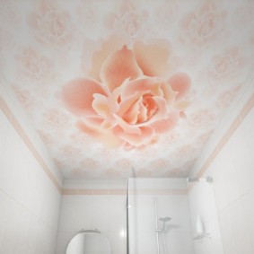 Beautiful rose on the ceiling in the bathroom