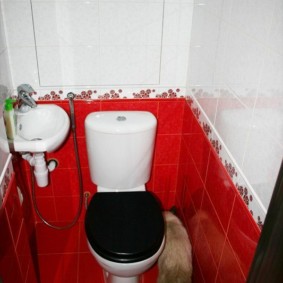 Carreaux rouges dans une petite toilette