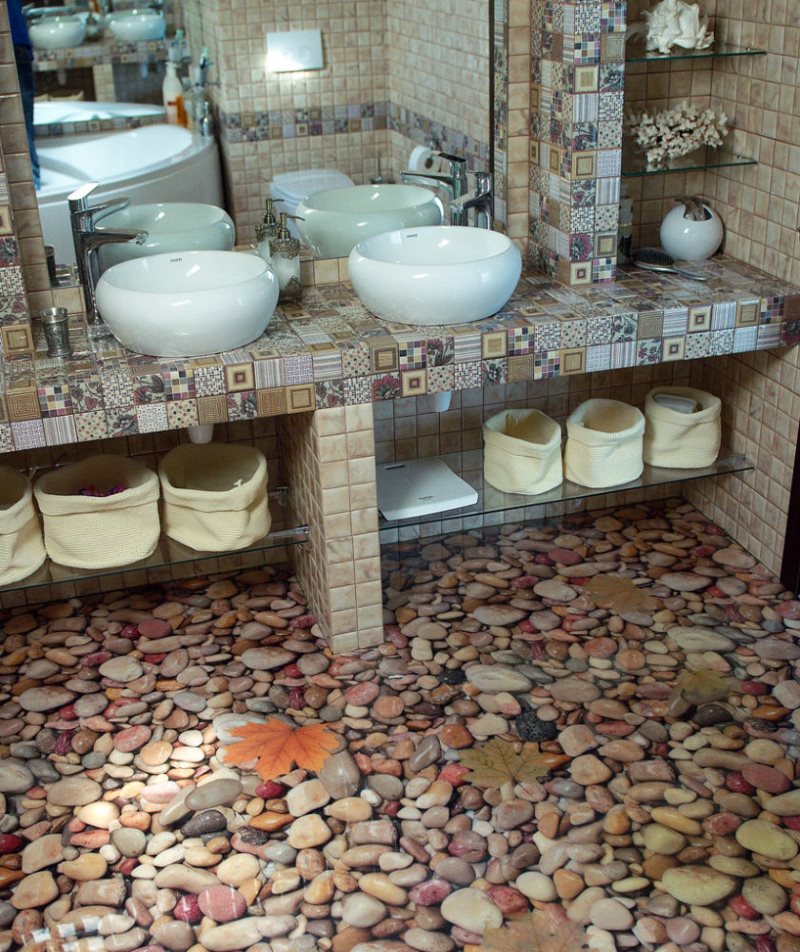 Pebbles on the bathroom floor