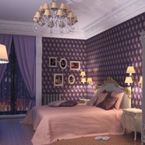 غرفة نوم الأرجواني تصميم الصور الداخلية