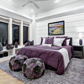 mor yatak odası iç tasarım fotoğraf