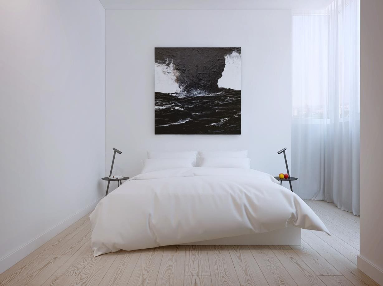 dormitor în stil minimalist cu o imagine