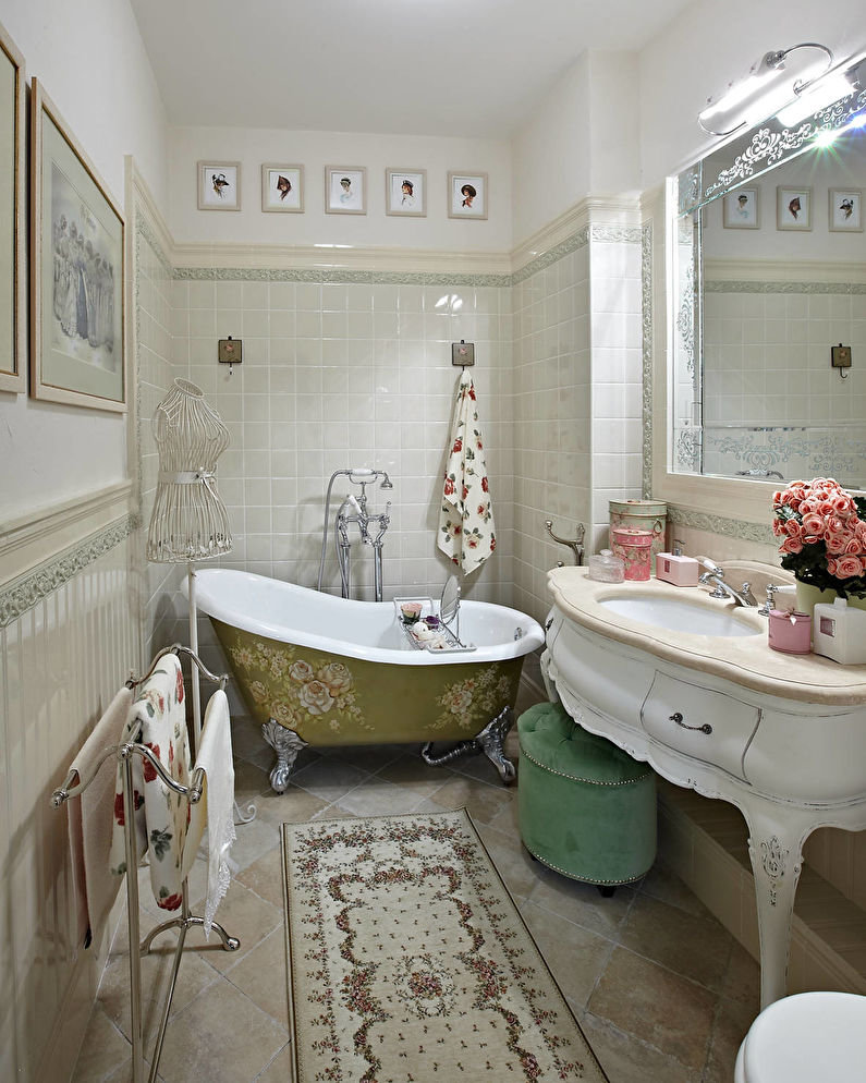 Sàn phòng tắm bằng gốm với đồ cổ