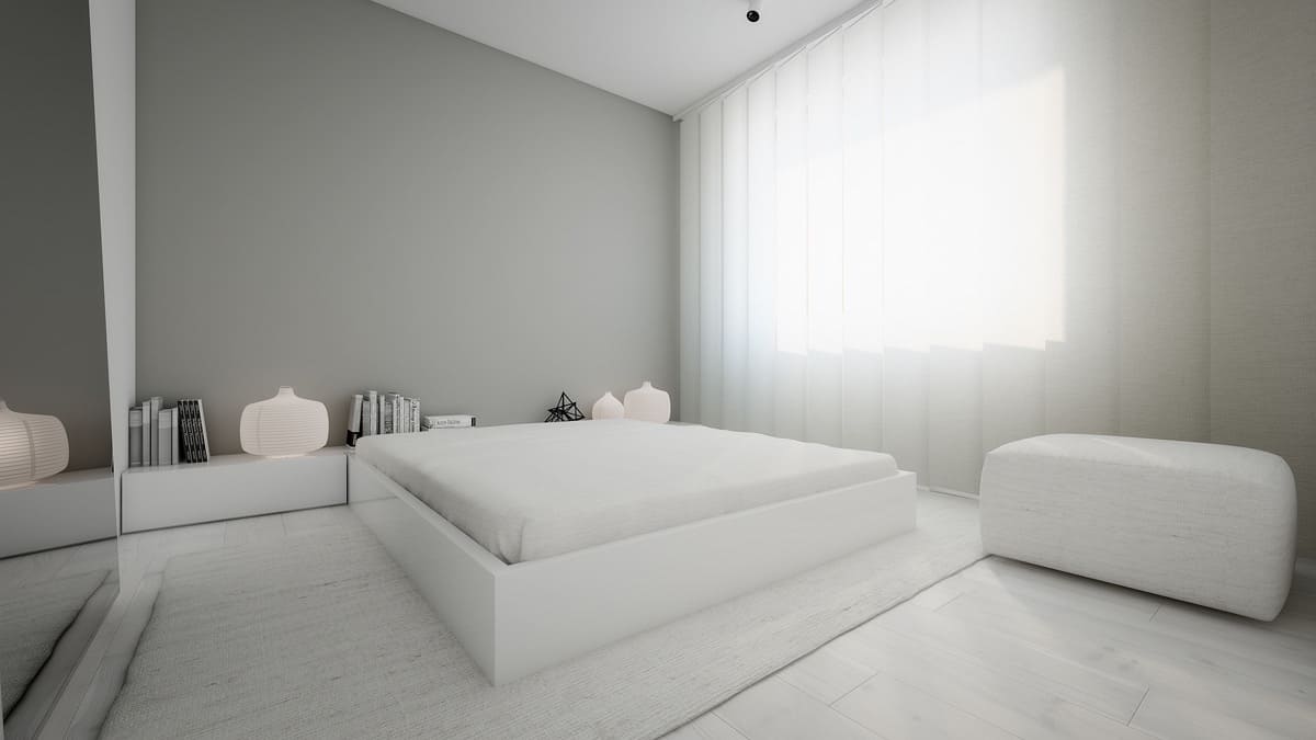 ห้องนอนสีขาวเรียบง่าย